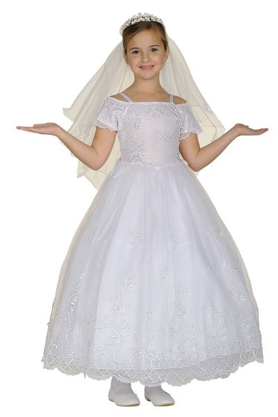 Embroidered lace communion dress